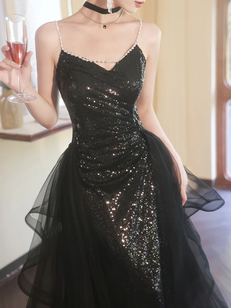 Robe de soiree Black Sequin Slim Formal Dress Elegant A LINE Vestido De Festa Luxury Evening Dresses Party Dress Prom Dresses