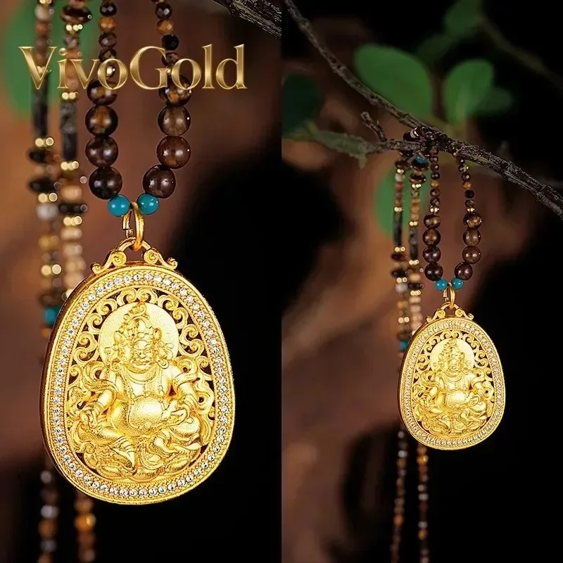 

VivoGold Новинка: браслет в китайском стиле DIY из натурального камня, 9999 пробы, 24K, с бусинами из турмалина и подвеской в виде тыквы-горлянки, а также ожерелье с изображением Бога богатства