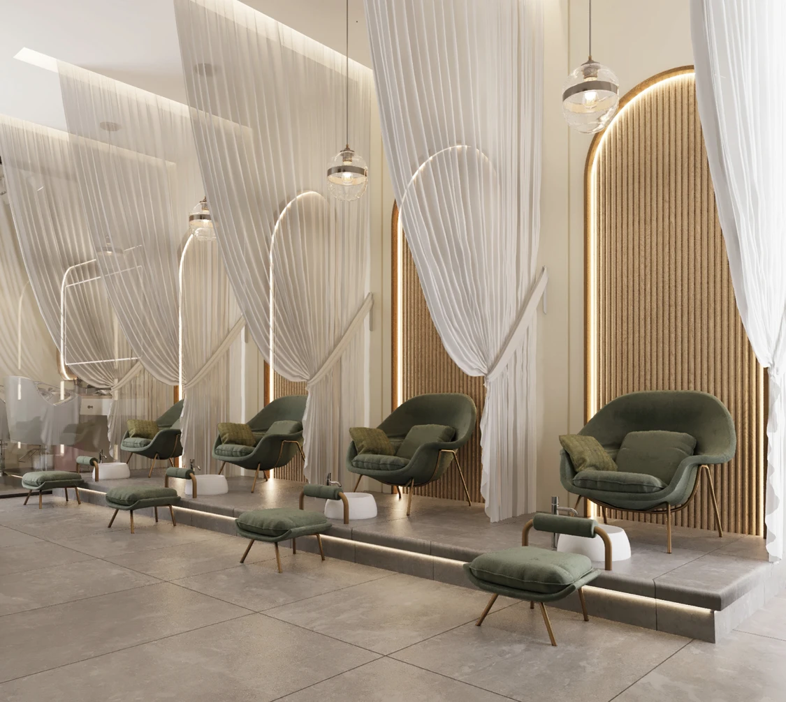 Aangepaste nagelwinkel schoonheidssalon moderne stijl decoratie receptie manicure tafel hele winkel meubilair