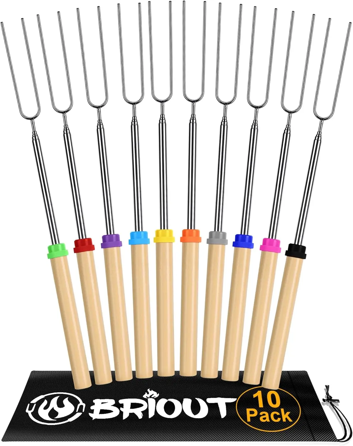 

Extendable Stainless Steel Roasting Sticks for Campfire, S'mores Skewers Hot Dog Forks - 32 Inch Long, 10 Pack
