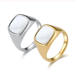 Men's Ring Abalone Shell Signet Stainless Steel Rings Fashione Ring Jewelry Gift for Father