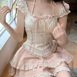 2022 نسائي خمر Kawaii حلو أنيق ياباني Y2K أميرة تنورة بدلة خمر Kawaii صيف جديد 2022 مجموعة أعلى 6 80s تنانير مبيعات - رقم 5