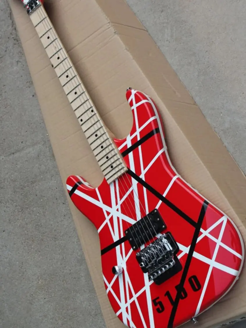 Edward Lodewijk Van Halen 5150 Left Hand electric guitar, red finish, black and white striped trim, free shipping (103)