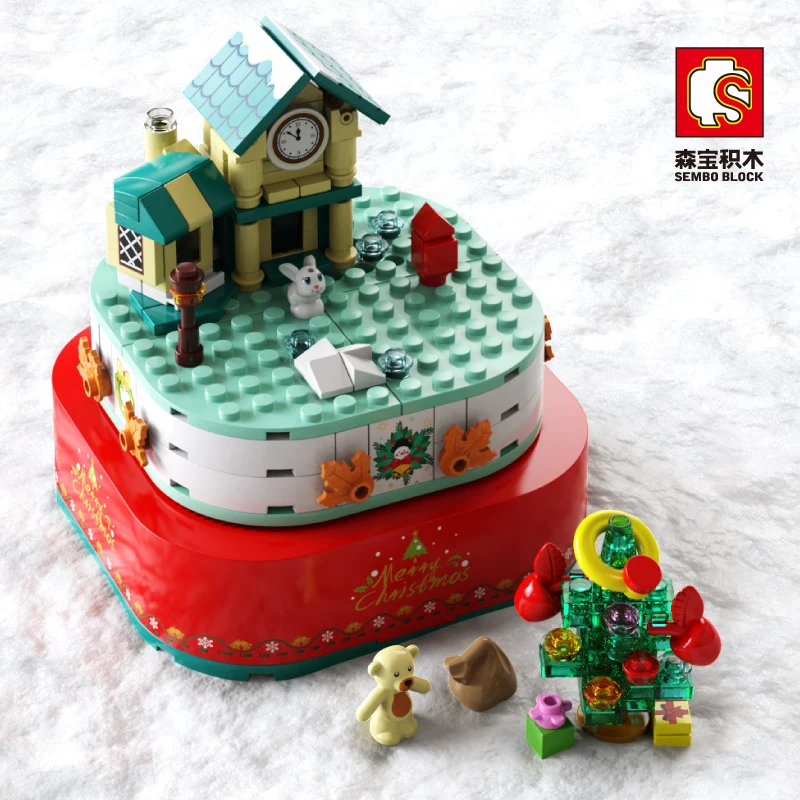 SEMBO Christmas Music Box Building Blocks City Snow House Santa Claus Xmas Decoration Assembling Bricks Toys DIY For Kid Gift