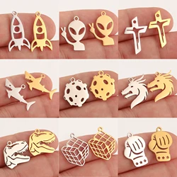 5Pcs/Lot Hollow Dinosaur/Shark/Dragon/Alien Charms Stainless Steel Punk Boxing Glove Pendant DIY Necklace Bracelet Jewelry Makin