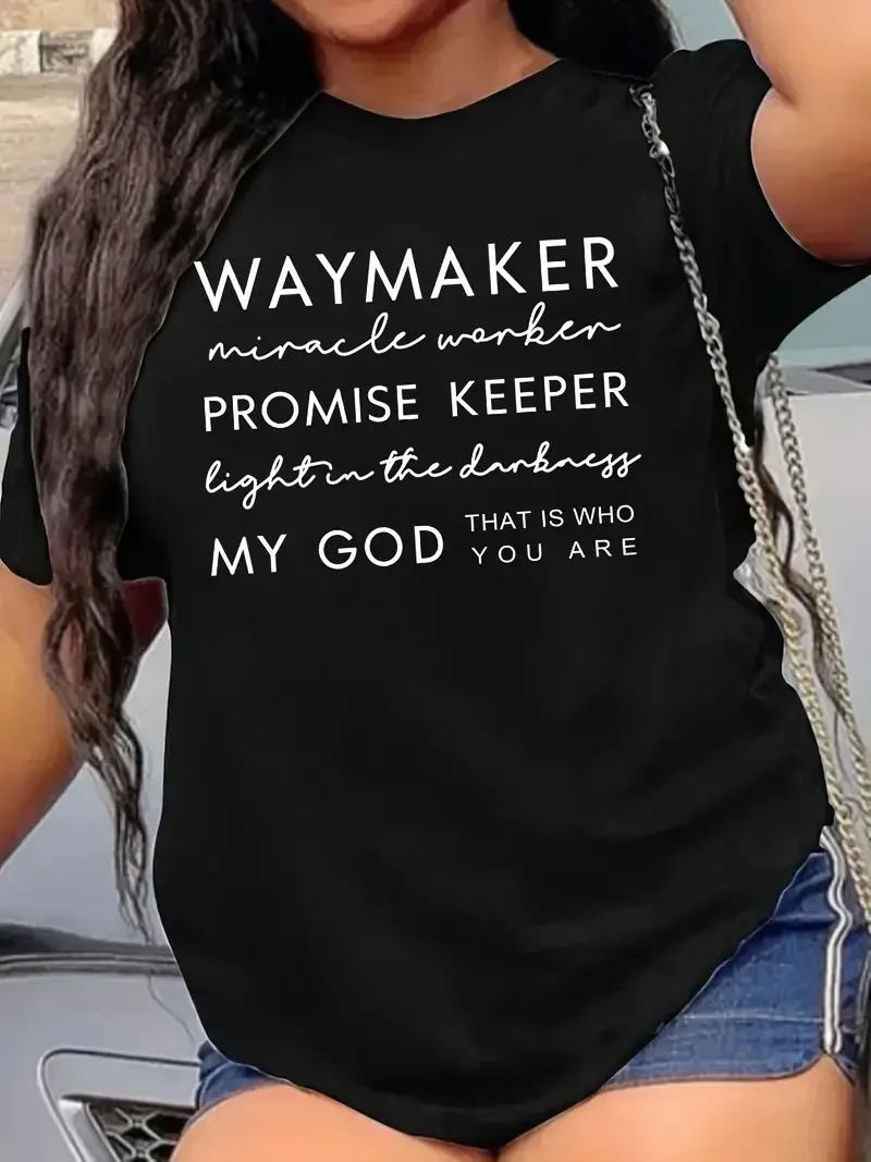 Waymaker Promise Keeper Print Crew Neck Graphic T-shirt Solid Short Sleeve Fashion Women's Tops Harajuku  Women Clothing