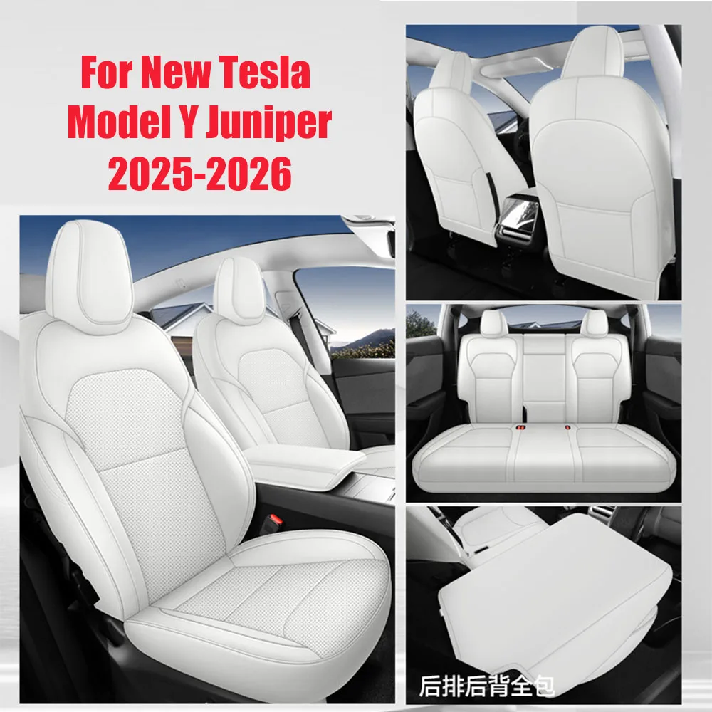

Seat Covers for New 2025-2026 Tesla Model Y Juniper Nappa Leather Car Interior Seat Airbag Compatible Cushion Cover Full Set