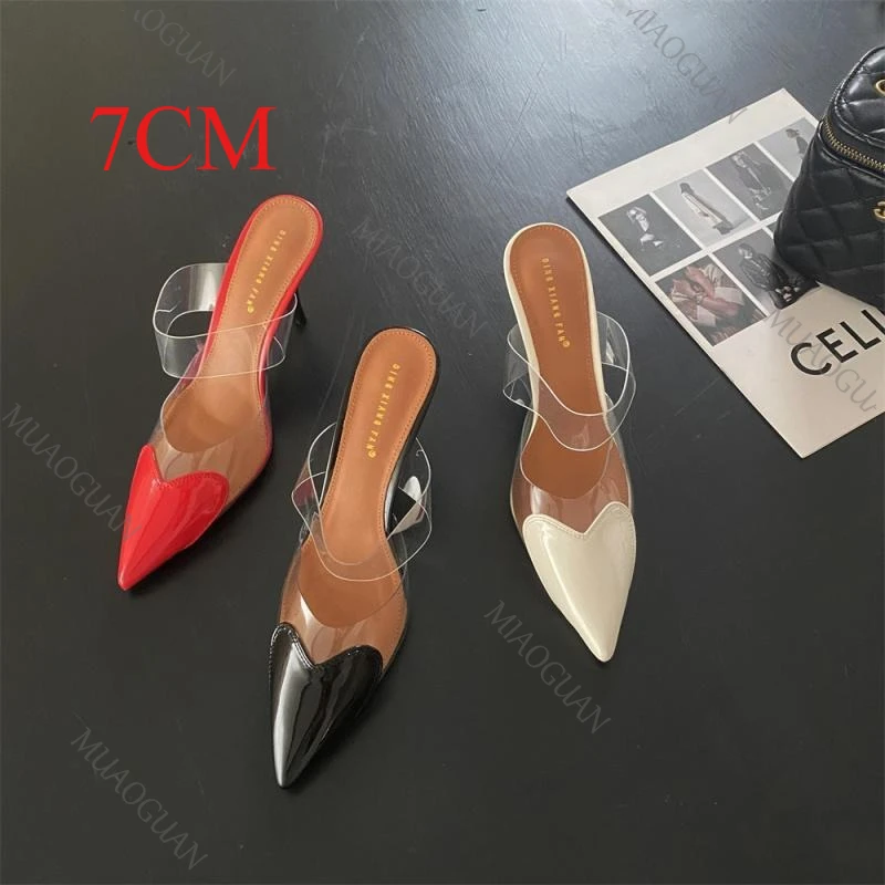 PVC Herzförmige Spitze Pumps mit Absatz Rückenfreie Hochzeits- und Party-High-Heels Sandalen für Damen Transparente Slipper Damenschuhe