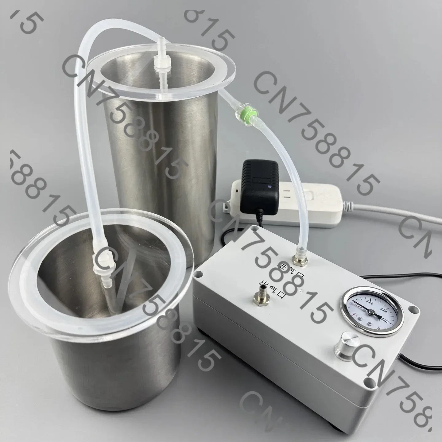 Stainless steel vacuum defoaming tank 700ML/1000ML/1400ML + adjustable flow, -80KPa electric vacuum pump