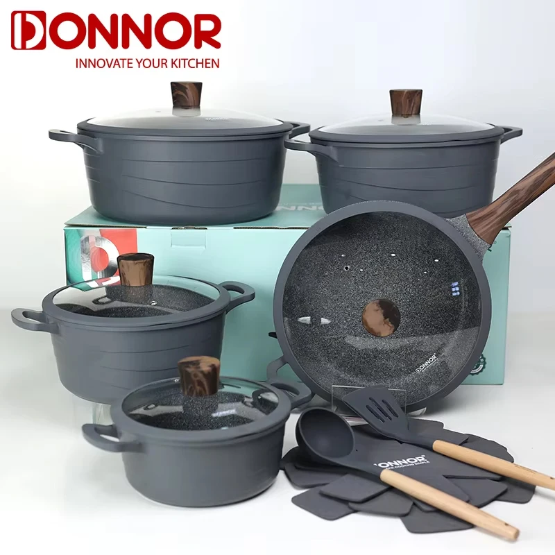 

Donnor 15pcs Cookware Set Non-stick Wave Series Casserole Granite Coating Smokeless Kitchenware