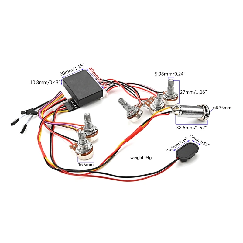 Bass Active Passive Preamp, Guitar Bass Pickup, 3 Band Active Equalizers Preamp, Circuit and Tone Control with Fittings