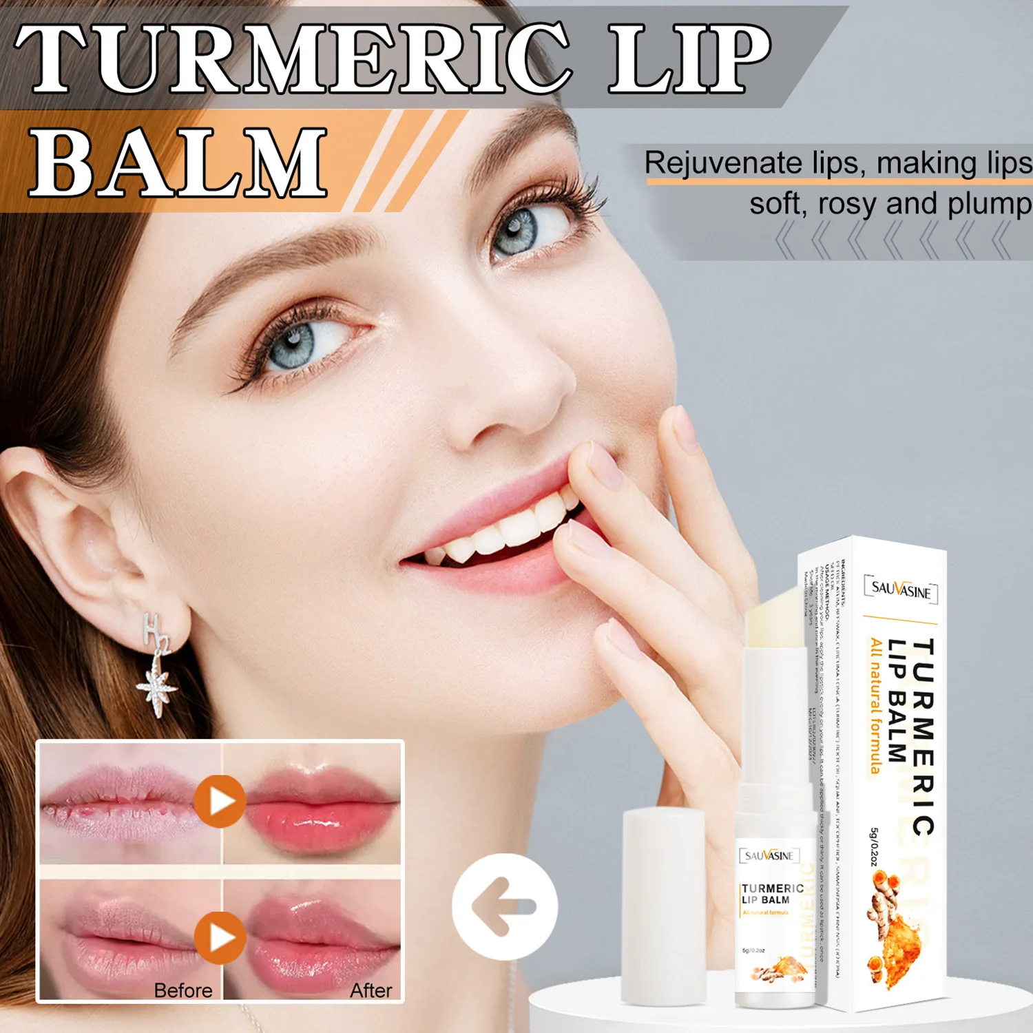 Turmeric Lip Balm Brighten lip color Moisturize lips remove dead skin on lips Prevent dryness and cracking Lighten lip lines