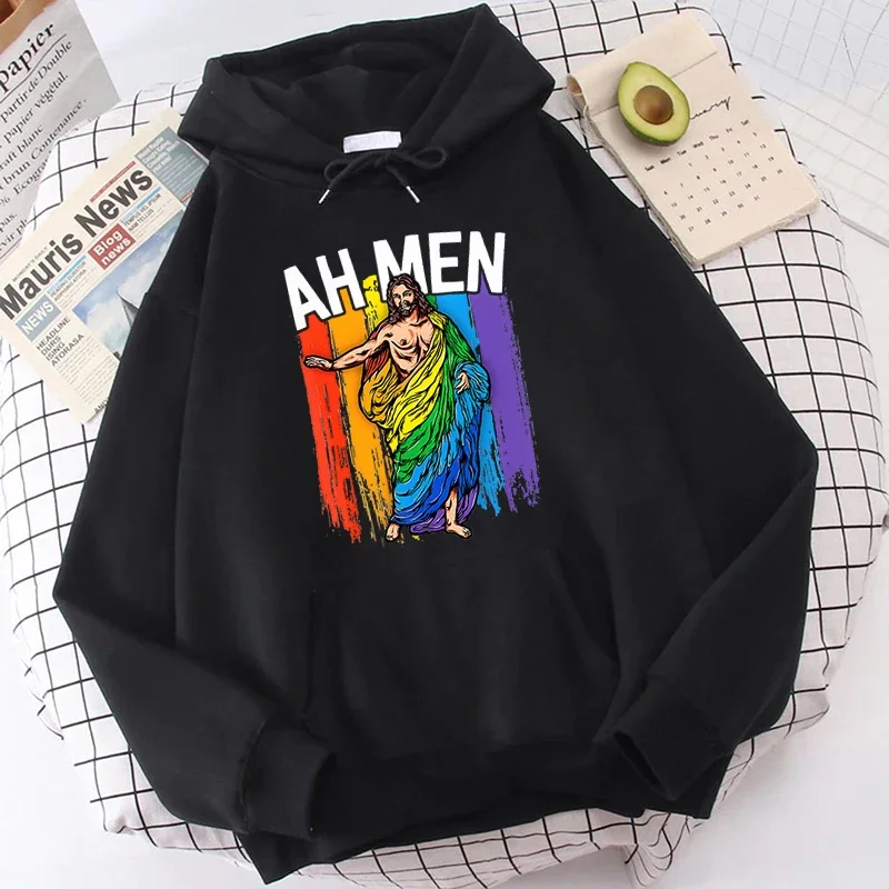 LGBT Clothes AH MEN Rainbow Jesus Gift for Pride Month Hoodies Gay Lesbian Teens Personality Sweatshirt Y2k Top Oversized Hoodie