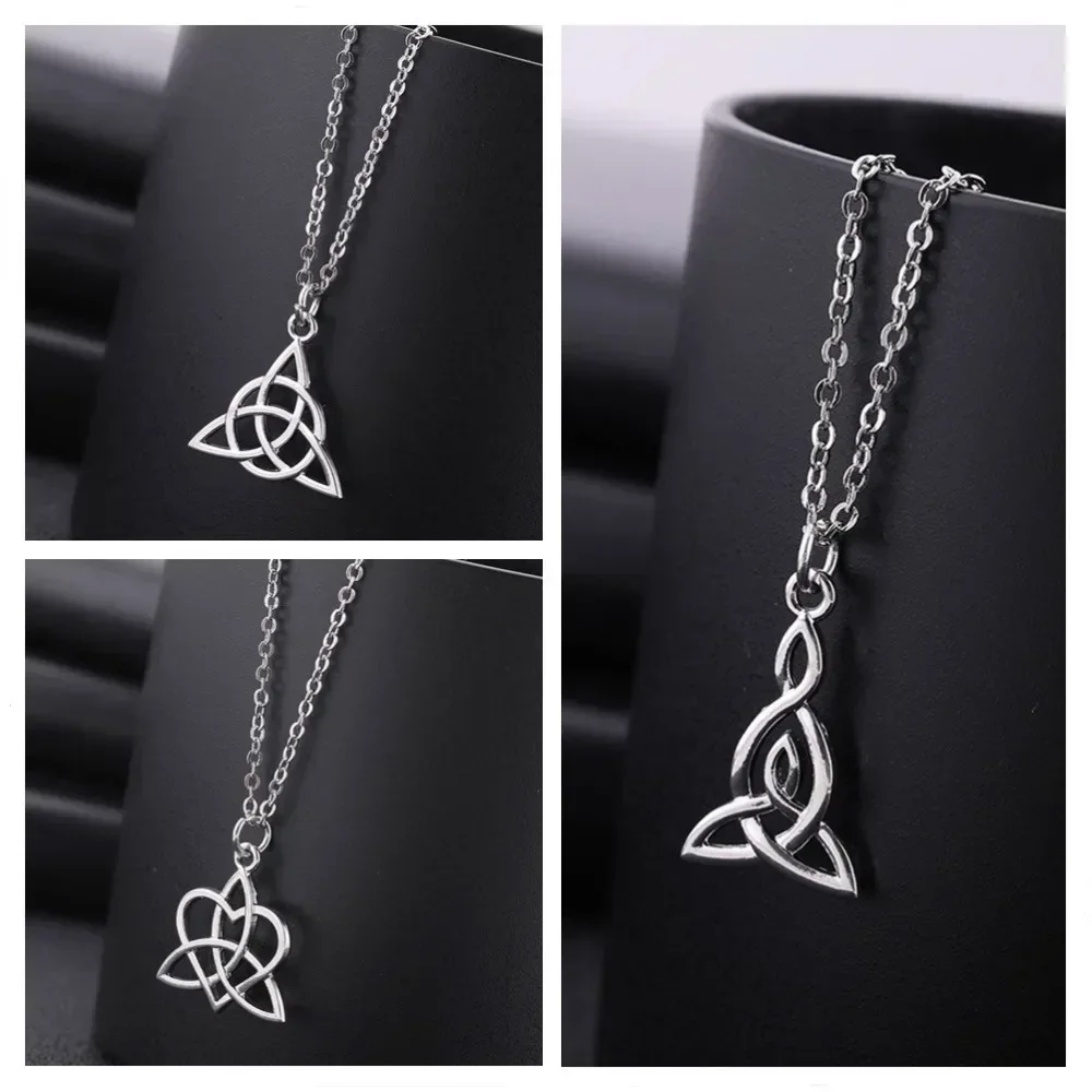 Viking Celtics Love Knot Geometric Pendant Necklace Antique Sliver Triquetra Chain Necklace Amulet Jewelry Gift for Women