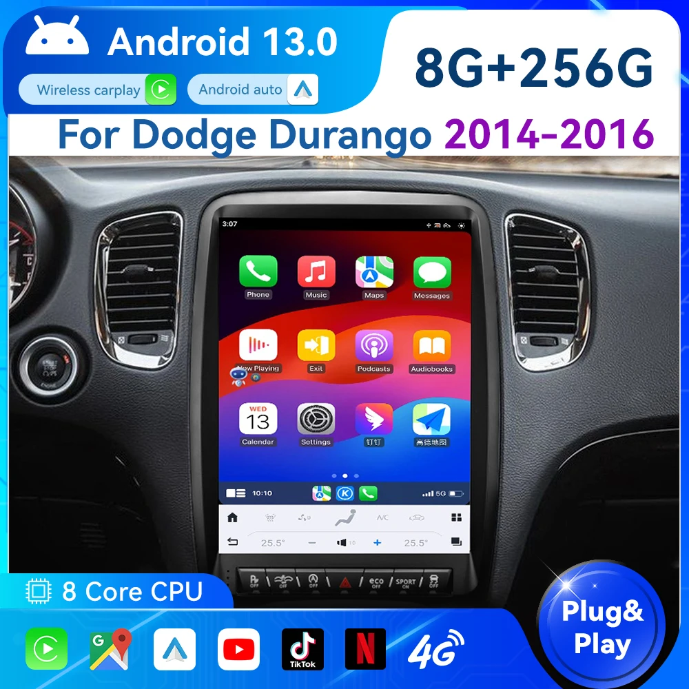 For Dodge Durango 2014-2016 Qualcomm Vertical Style Android13 Multimedia Video Player Radio GPS 4G Navigation Carplay AUTO BT