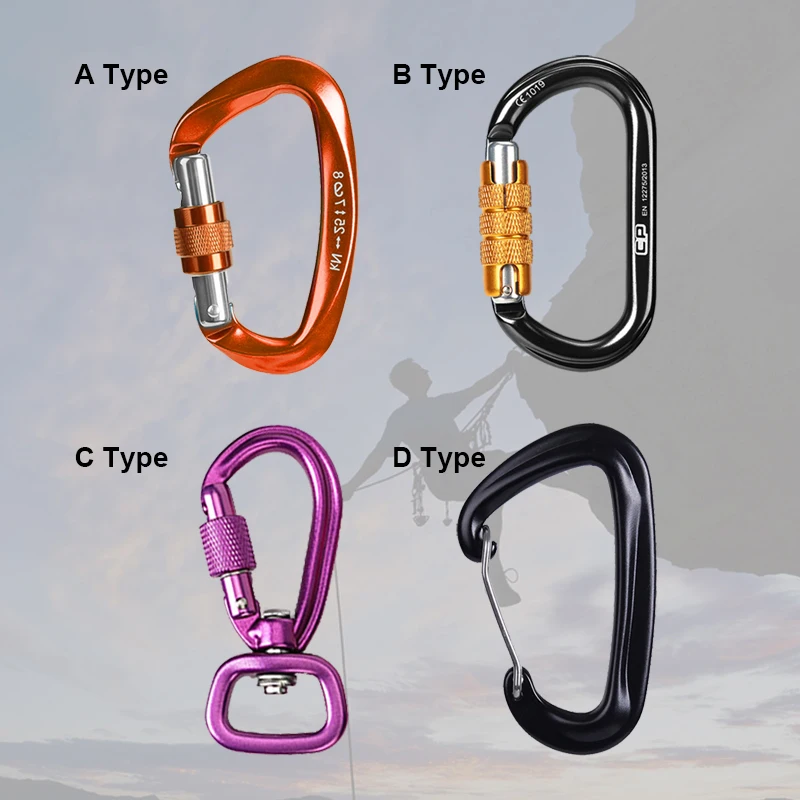 Carabiner, 12kN load-bearing carabiner, lightweight aluminum alloy, suitable for travel, camping, keychain, dog chain, hammock