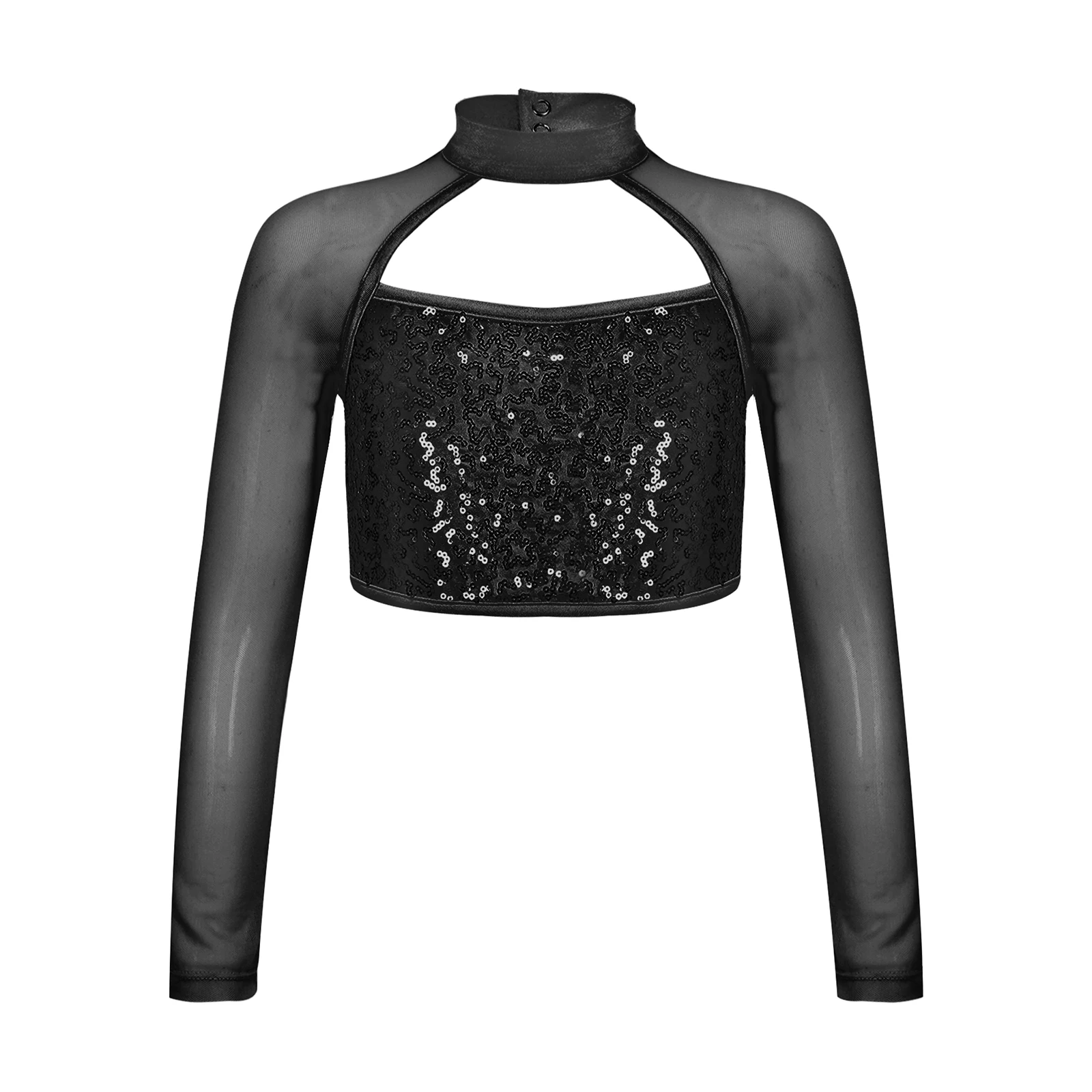 Kids Girls Children Sequins Hollow Tops Crop Top for Ballet Dance Stage Performance Workout Gymnastics Dance Crop Top