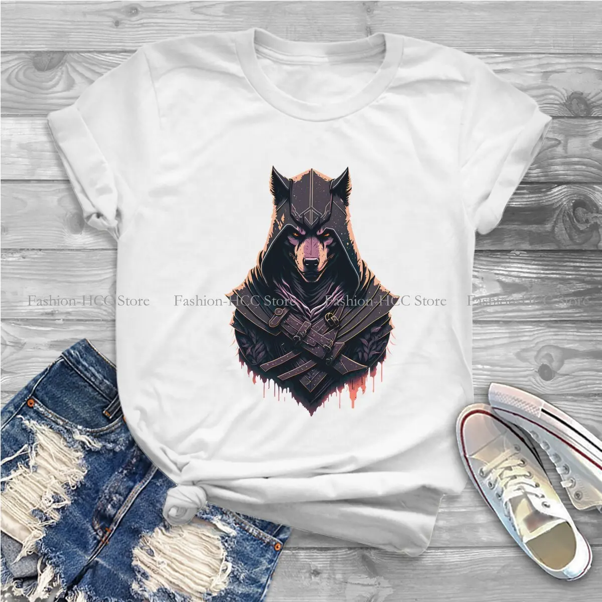 Alpha O Neck TShirt Wild  Wolf Classic Polyester T Shirt Woman's Tops Individuality