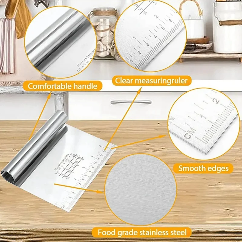 Dough Pastry Scraper Chopper Baking Cake Cutter With Measuring Scale Bread Separator Knife Cooking Tools 3PCS