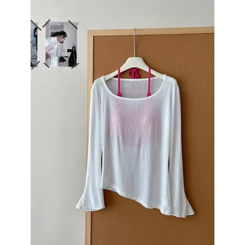 

Летняя женская футболка 2026: Новинка, тонкий солнцезащитный топ и майка на бретельках с подкладкой для груди, женские футболки для пляжного отдыха