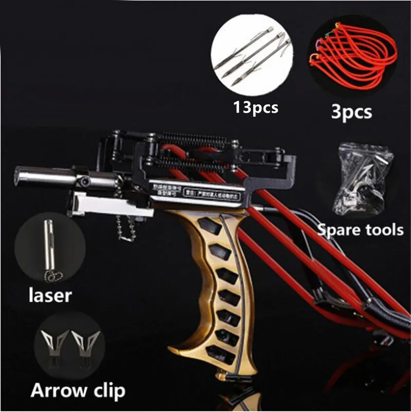 

New Outdoor Archery Hunting Slingshot Catapult with 13pcs Arrowhead Camping Fishing Equipment with High Precision Red Laser