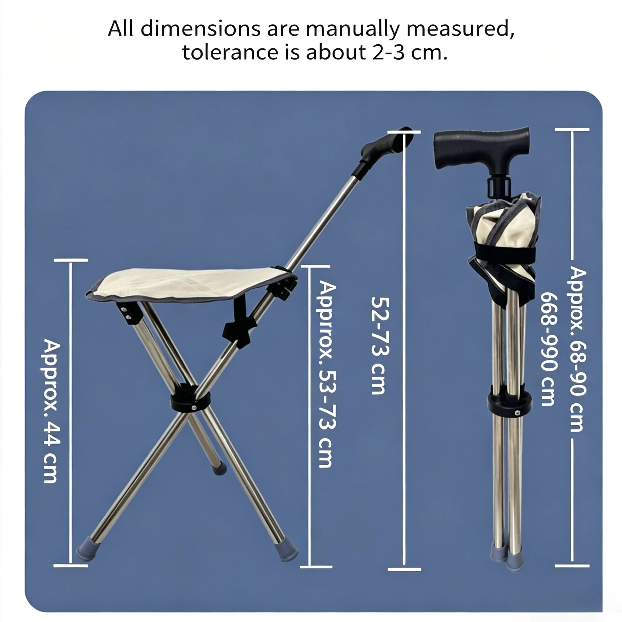 Adjustable Folding Cane with Seat, Non Slip Walking Stick for Elderly Pregnant Mobility Impaired Travel Use