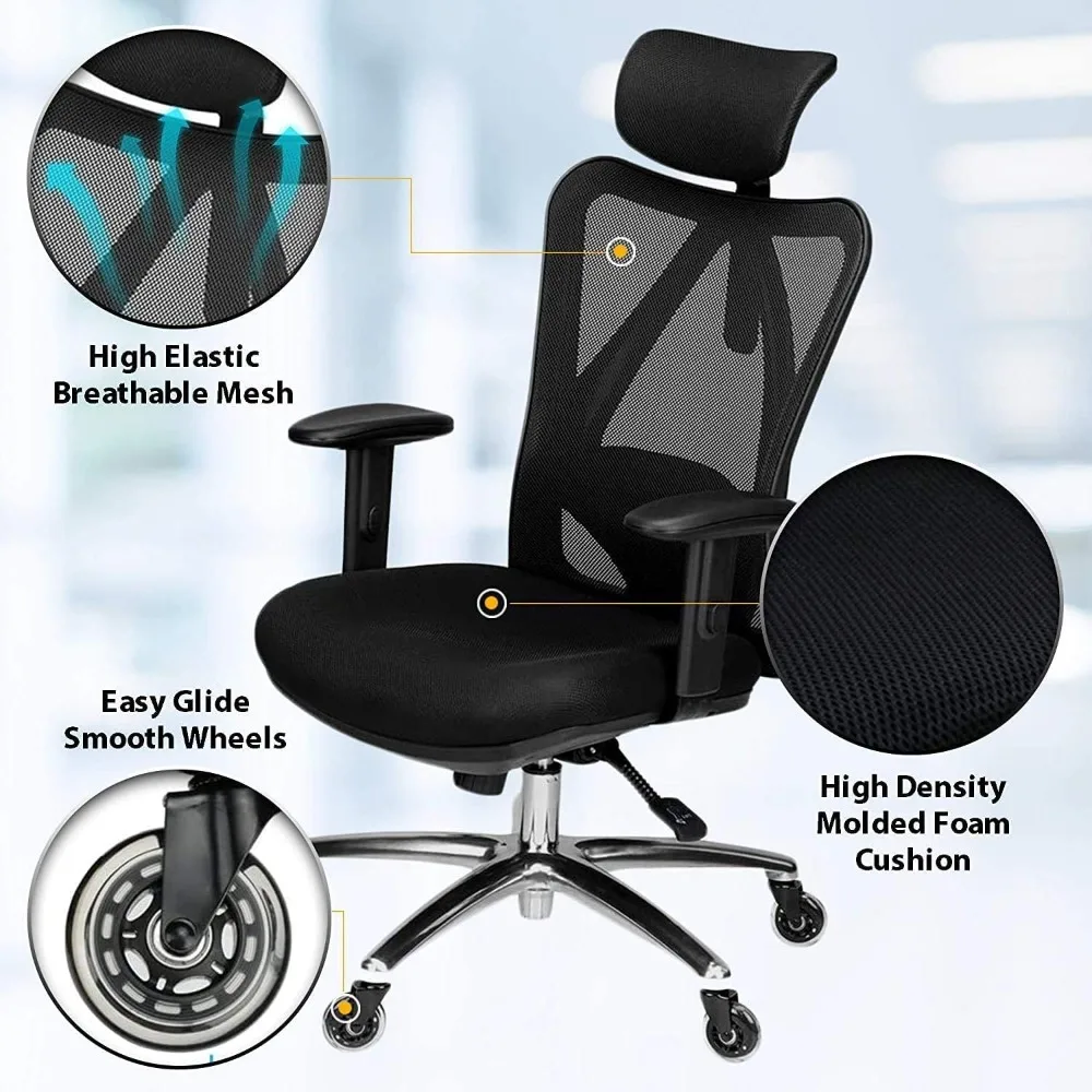 Duramont Ergonomic Office Chair - Adjustable Desk Chair with Lumbar Support and Rollerblade Wheels - High Back Chairs with Breat