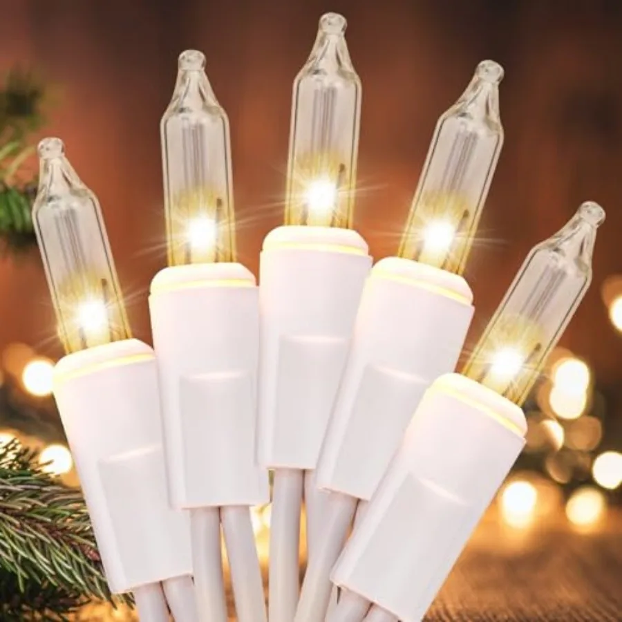 

Christmas Lights Clear White Wire UL Certified Connectable Warm White String Lights for Christmas Tree, Garland, Home, Patio, W