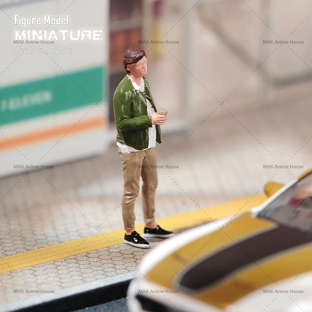 미니어처 1/87 1/64 1/43 1/24 커피 음료를 마시는 유행 소년 그림 인형 페인트 모델 장면 장식 장난감