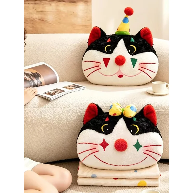 Cute Clown  Plush Pillow Blanket Two-in-One Office Nap Cover Doll Girls Holiday Gift Soft Cuddly Toy for Relaxation
