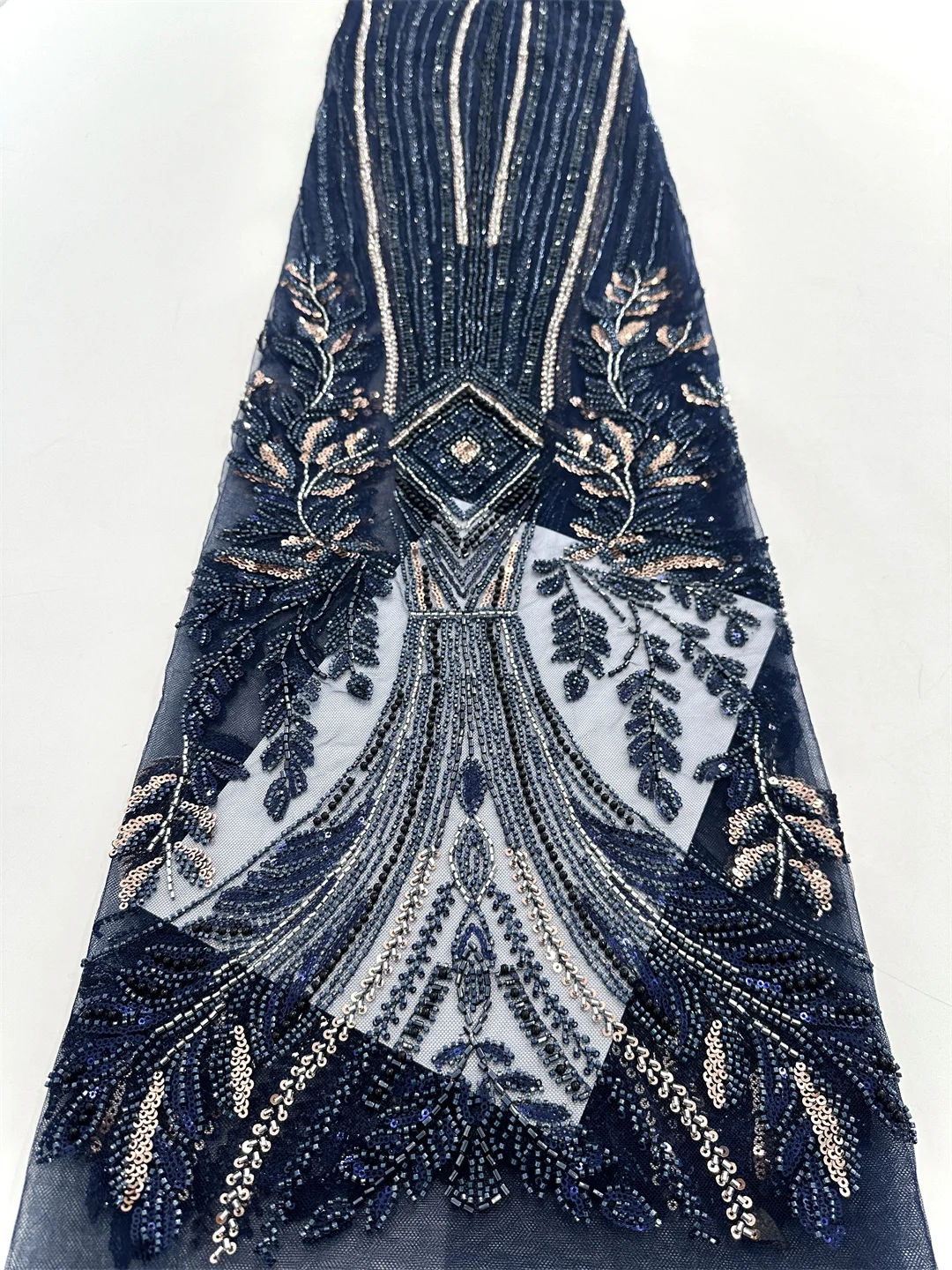 Luxury Brown Nigerian Sequins Beaded Mesh Lace Fabric 2025 High Quality African French Tulle Lace Fabric For Dresses Sewing