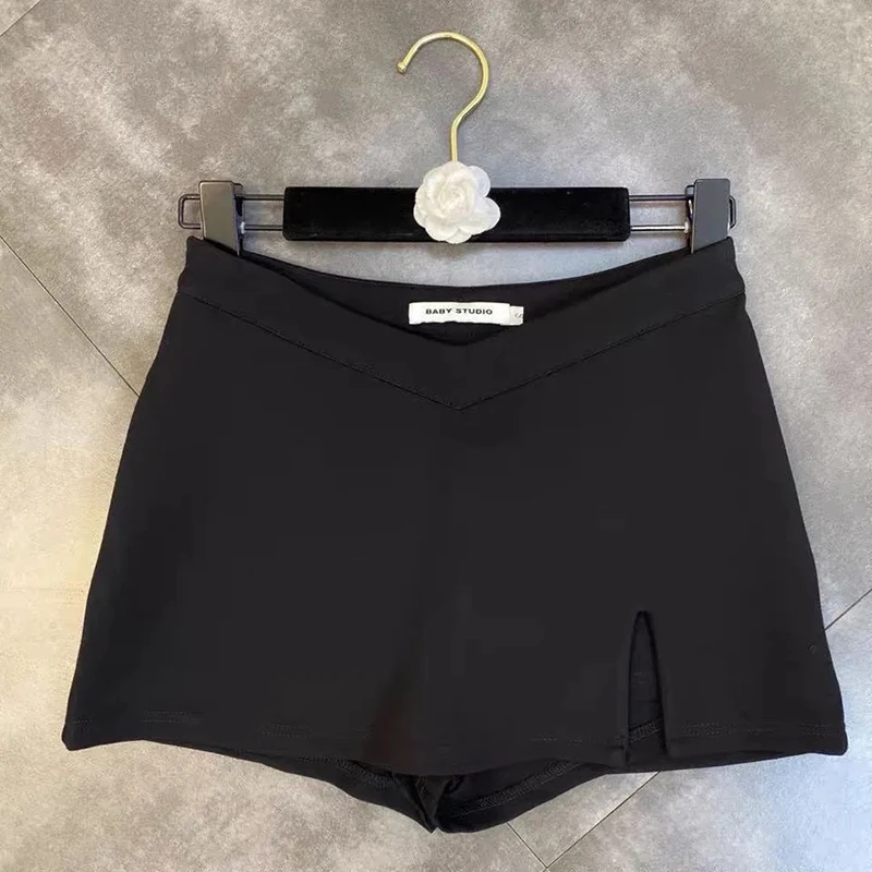 Gidyq Women Sexy Split Shorts Skirt Summer Korean High Waist Office Ladies Mini Skirt Fashion Casual Black A Line Skirts New