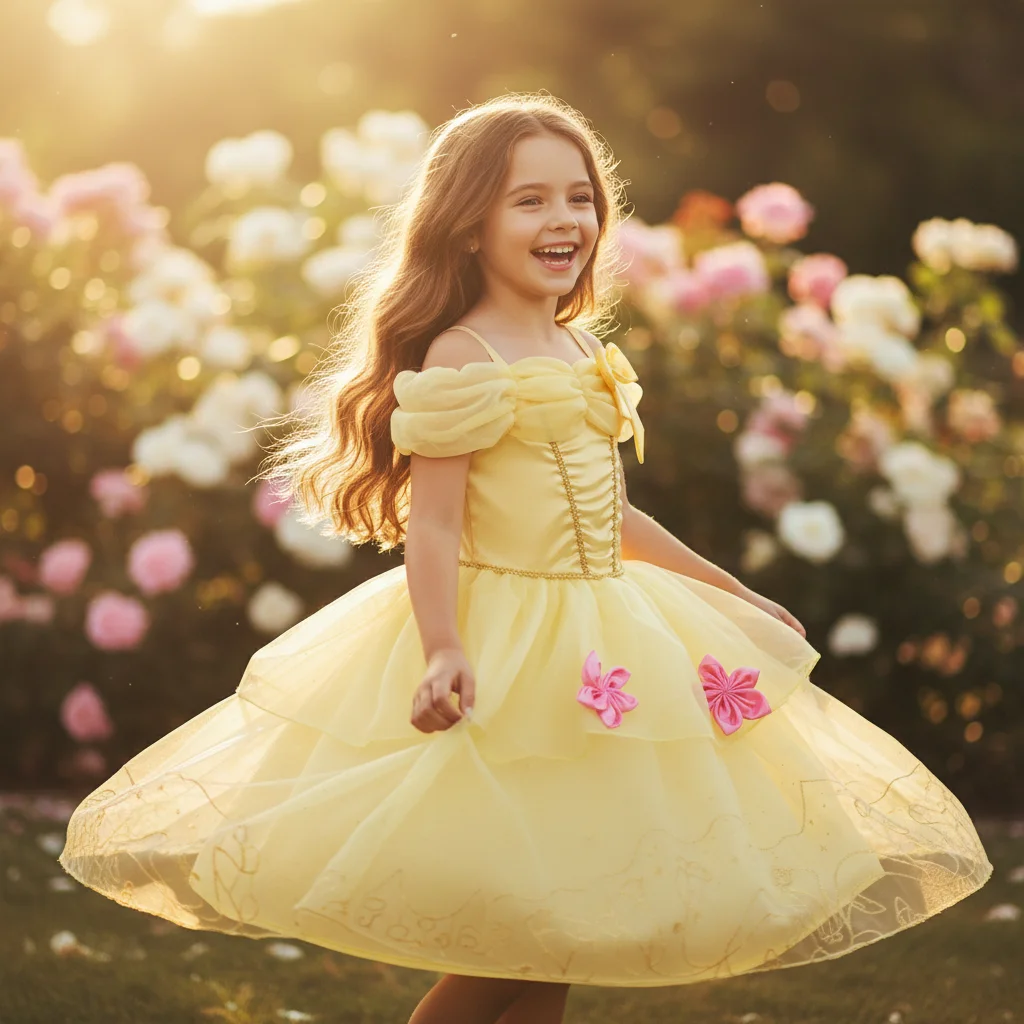 Kleinkinder Prinzessinnen-Geburtstagsgeschenk Festliches Voluminöses Tüllkleid Mädchen Karnevalskostüm mit Schimmernden Golddetails