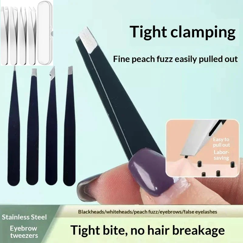 4pcs Professional Tweezers Set Stainless Steel Perfect For Grooming Eyebrow Hair Removal Splinter And Ingrown Hair Removal More