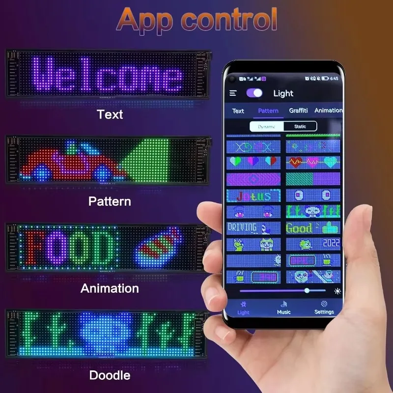 Panel de matriz LED, señal de alimentación USB, ojo del diablo, pantalla Flexible, Control por aplicación, iluminación programable DIY para accesorios de decoración de coche, 2 uds.