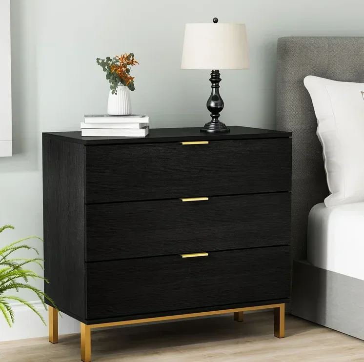 

# Для золотой рамы, высота 29,7 дюйма, 3 ящика, тумбочка черного цвета, многофункциональная прикроватная тумбочка, прикроватная тумбочка, мебель для спальни