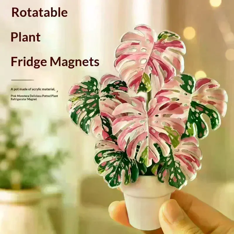 Mini Artificial Plant Fridge Magnets Realistic Leaf Design For Home Kitchen Office Decor Rotatable