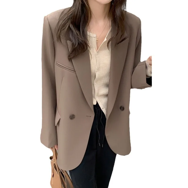 Veste imbibée à double boutonnage pour femme, manteau blazer coréen, conception féminine, fouet, Niche, café, document, printemps, automne