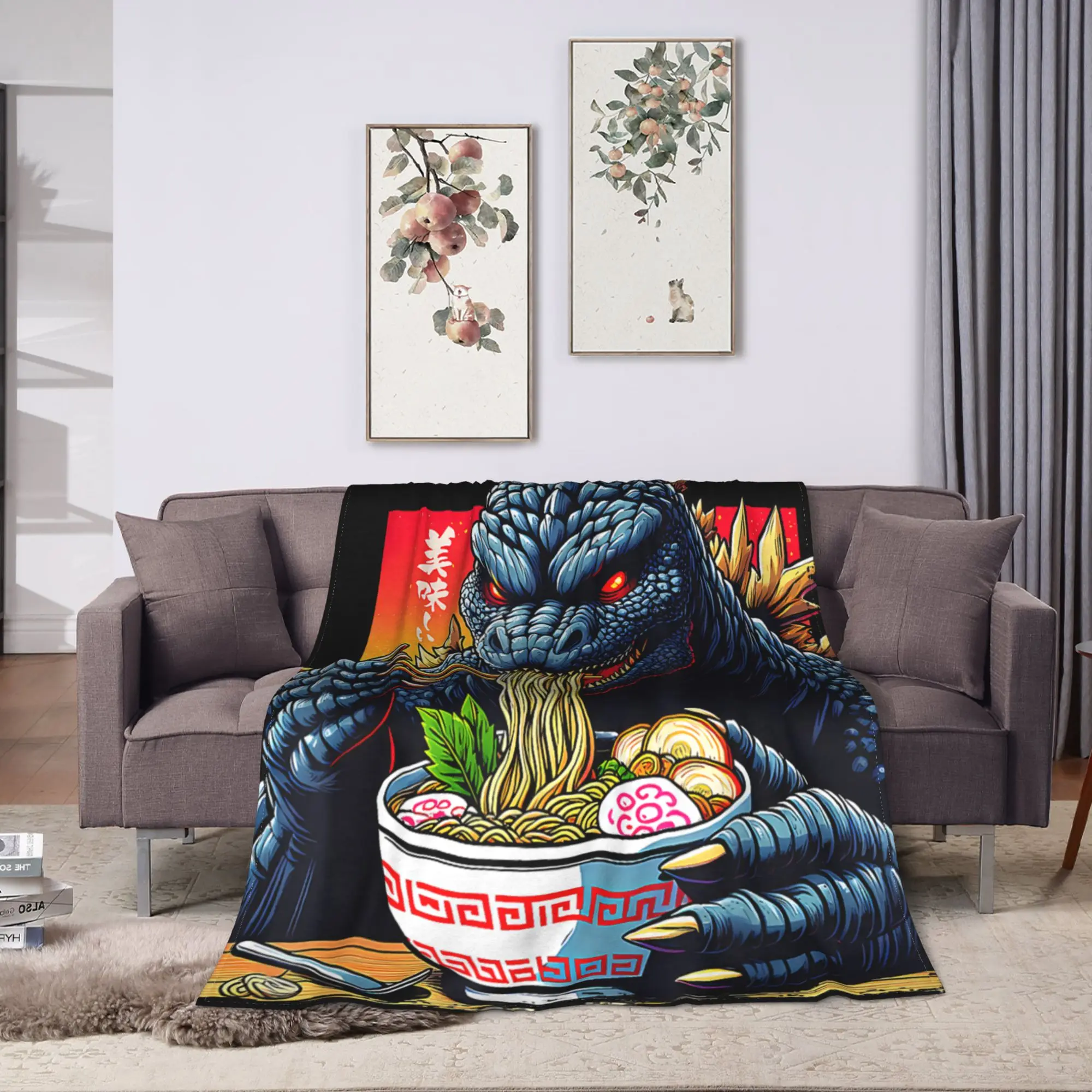 Warm Blanket Decorative Funny Godzilla Throw Blanket  Flannel Bedspread For Couch Chair Sofa Bed Novelty Sofa Bed Cover