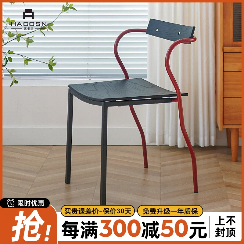 

Nordic medieval dining chair solid wood back chair home light luxury simple Internet celebrity designer retro casual dining tabl