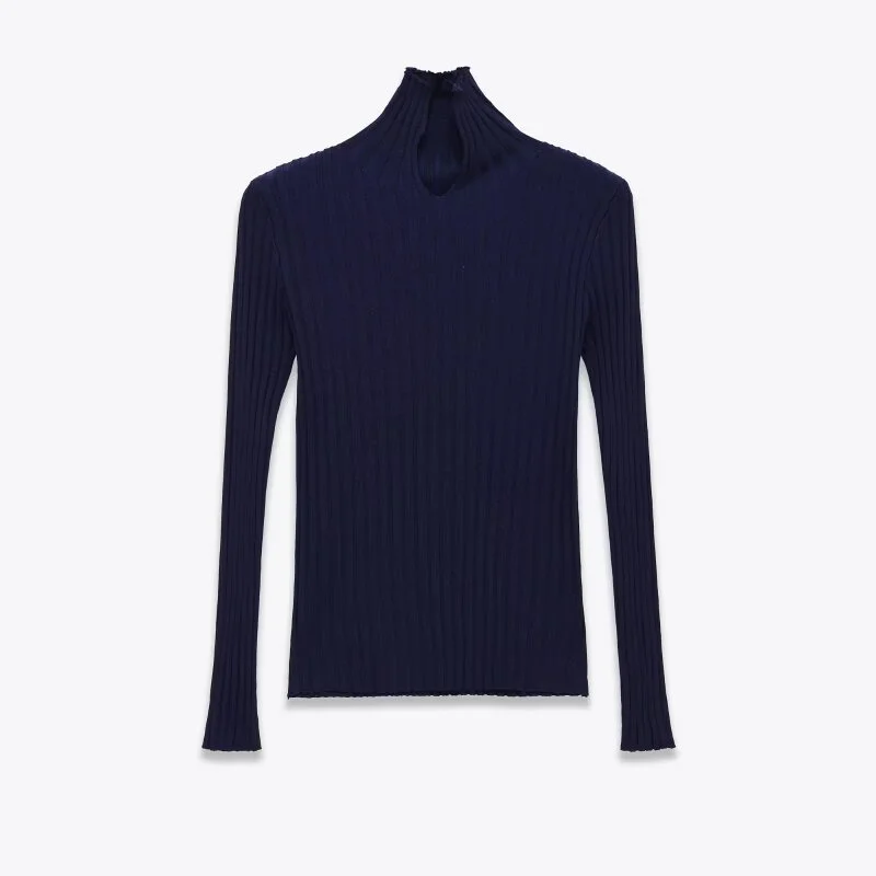 

2025 Winter New Women's Casual Fashion Simple Versatile Solid Color Slim Fit Long Sleeve Ribbed Knit Top