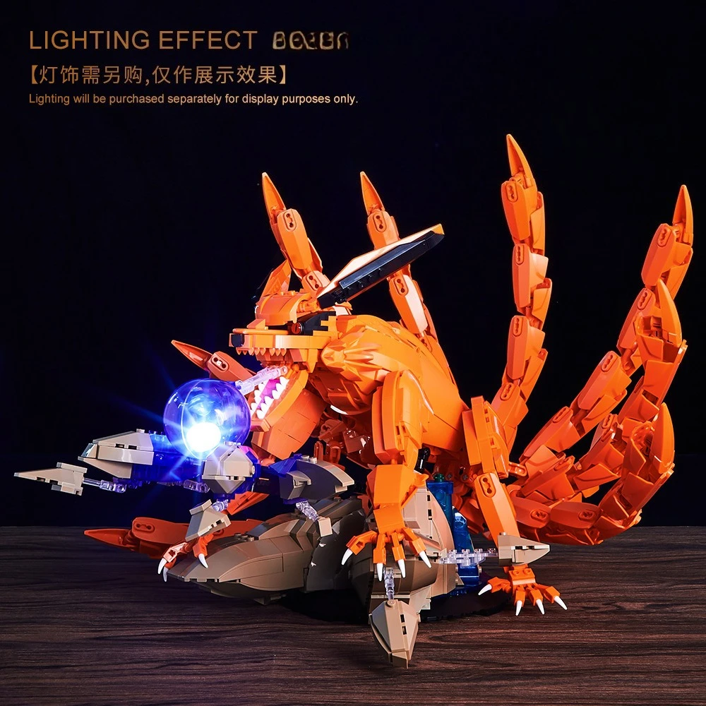 

1480pcs Nine Tailed Fox Kurama Building Blocks Konoha Anime Desktop Ornament Exquisite Tail Beast Model Collectible Toy for Fans