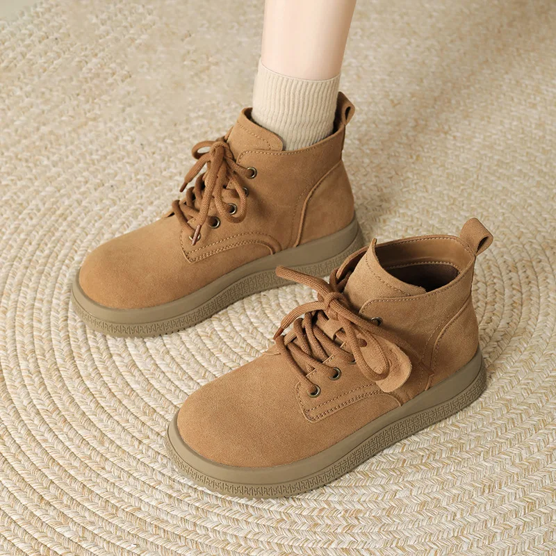 Advanced Brown Matte Leather Women's Boots 2025 New Autumn Sports and Leisure Shoes for Women