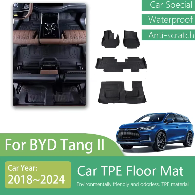 Car Floor Mats For BYD Tang II DM-i DM-p Tan EV 2018~2024 LHD 5seat 6seat 7seat Dirt-resistant Carpets Foot Pad Auto Accessories