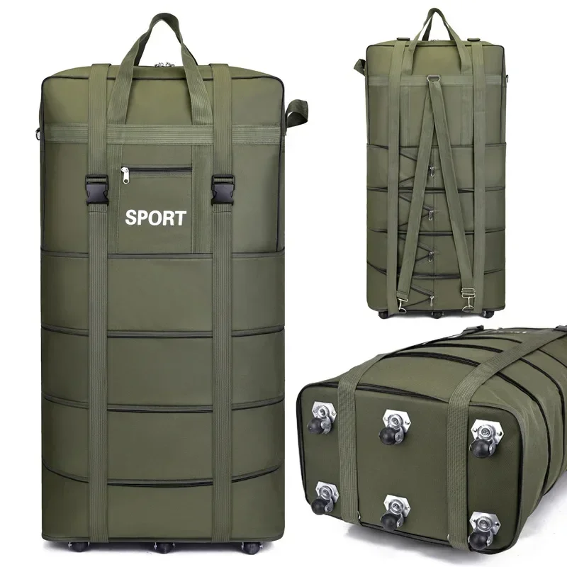 Versatile 5-Layer Folding Travel Bag with Wheels Large Capacity Waterproof Durable Luggage for Trip Weekend Getaways Overnight