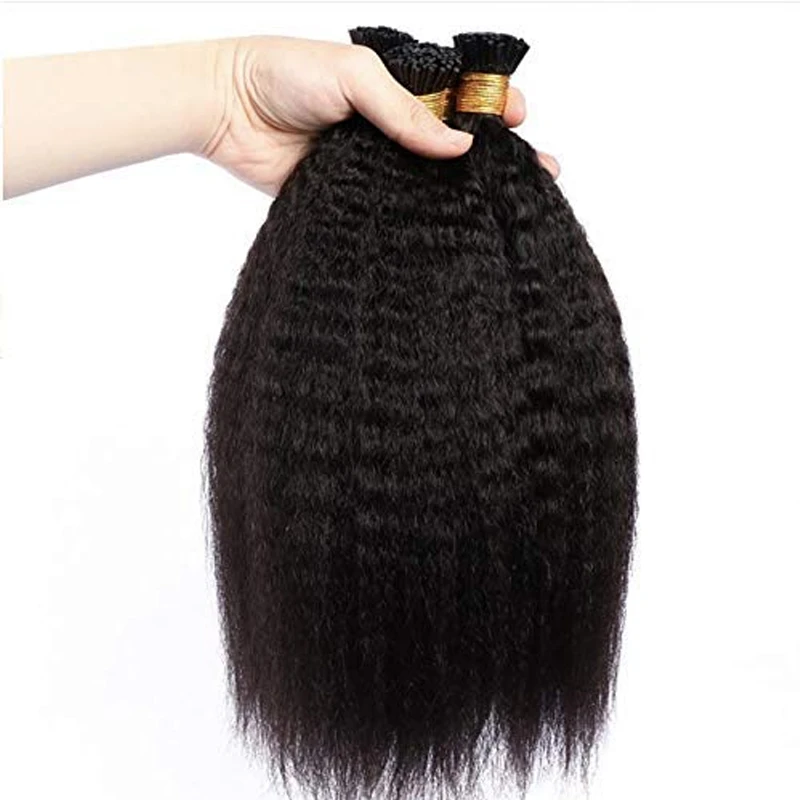 Ekstensi rambut ujung I lurus Kinky rambut manusia asli 100% ekstensi rambut Virgin Brasil untuk wanita 50 Gram # 1B