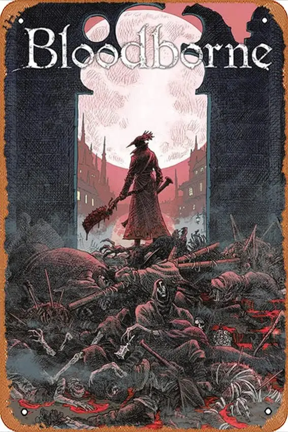 Wall Decor Sign - Bloodborne Comics Poster Vintage Metal Sign Poster Sign Garage Bar Wall Decor 8 × 12 inches, Retro sign