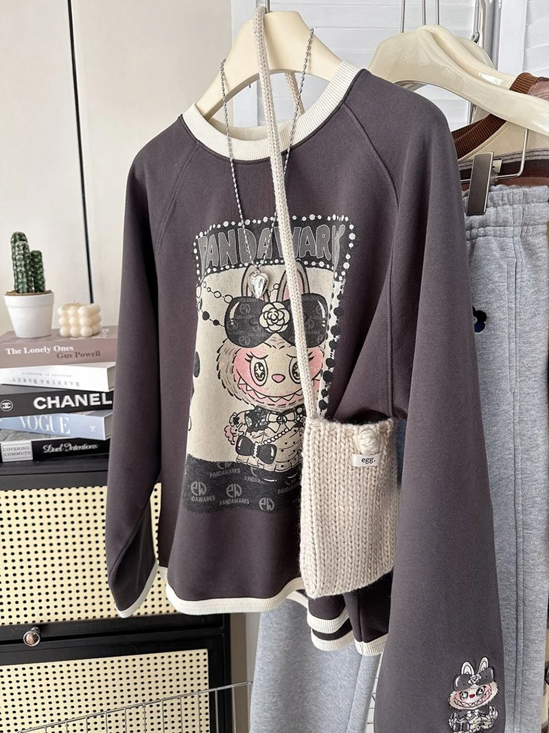 Retro Amerikaanse kleur Blo Print rond Ne Sweatshirt Long Sve ex Lente Herfst Losse Casual Veelzijdige Top