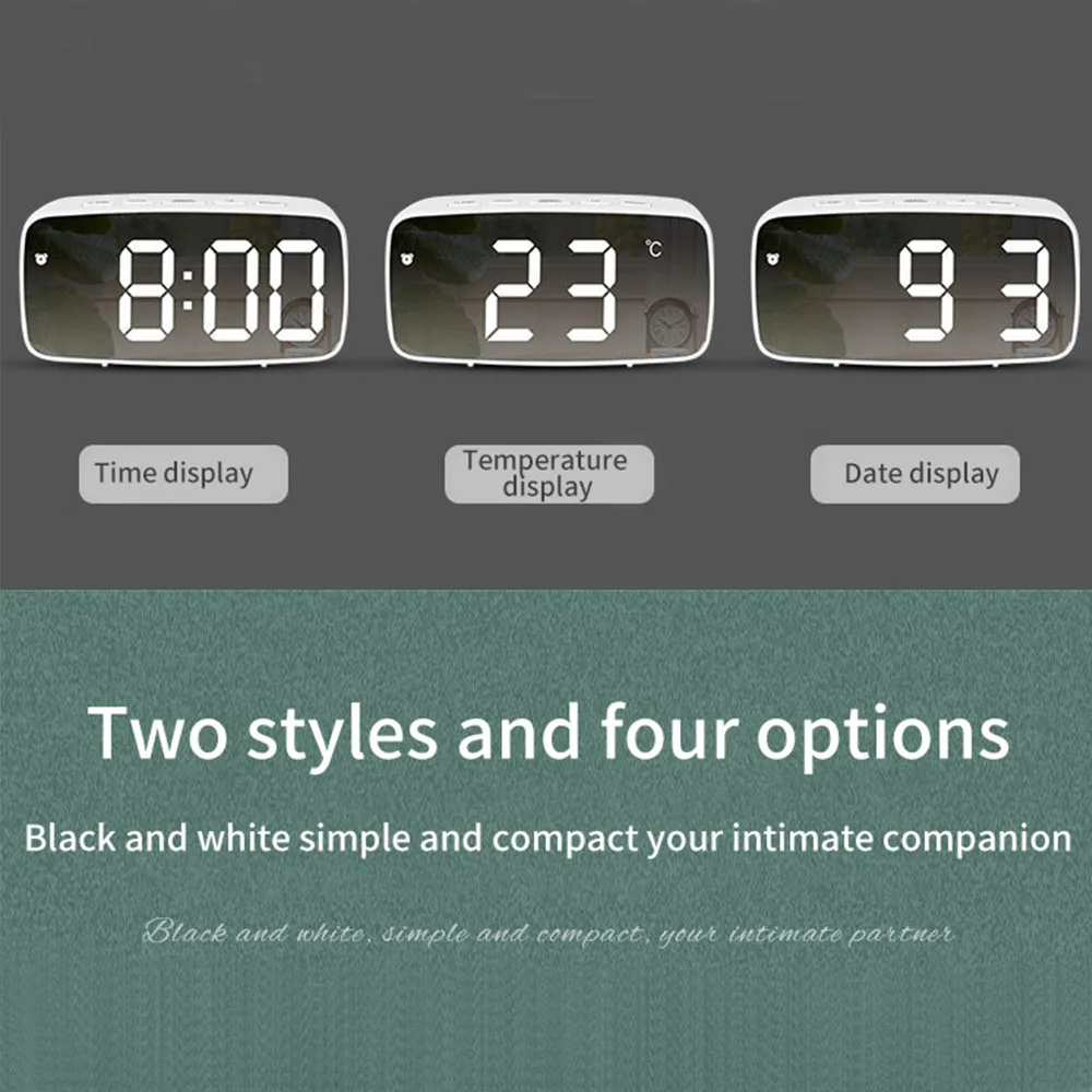 Acrylic Digital Alarm Clock Mirror LED Display Voice Control Temperature Calendar Snooze Function 12/24H Dual Alarms Home Decor