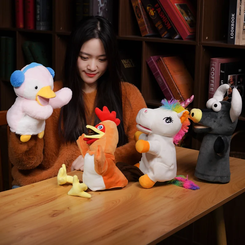 30 cm Kawaii Animale Unicorno Pinguino Gallo Mucca Peluche Burattino a mano Simulazione Storytelling Farcito Morbida mano Dito Storia Burattino